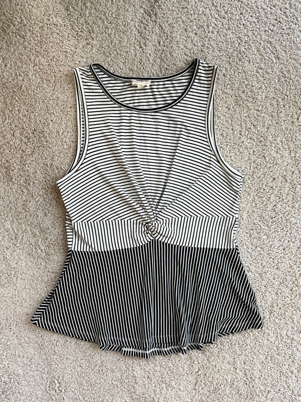 Hem & Thread Black White Striped Color Block Boho Knot Peplum Top Size Small